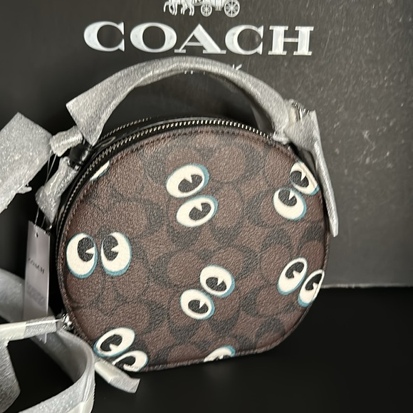 NWT Canteen Crossbody Signature Canvas Graphic Halloween Eyes Purse Bag Leather - Picture 10 of 12